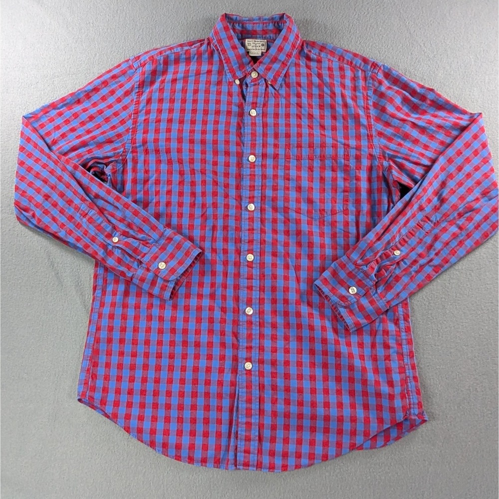 J.Crew Button Down Shirt Mens M Red Blue Gingham Plaid Cotton 50286